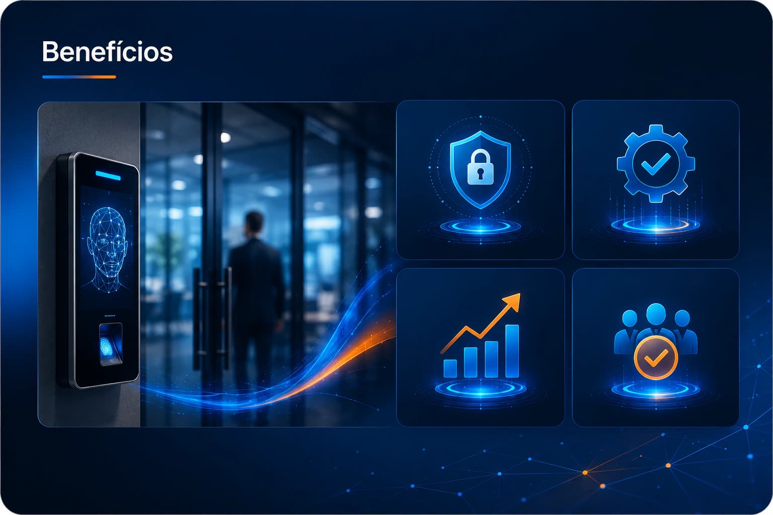Empresa moderna operando normalmente enquanto o sistema controla os acessos