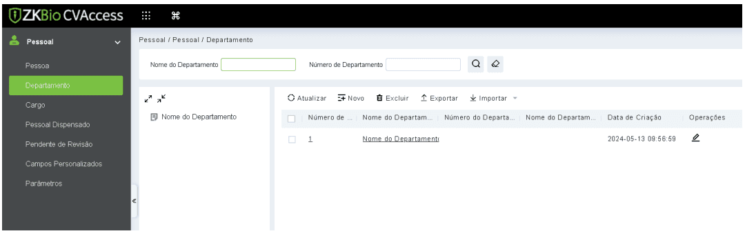 Lista real de departamentos no ZKBio CVAccess