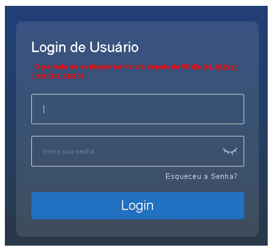Tela real em português de login do ZKBio CVAccess