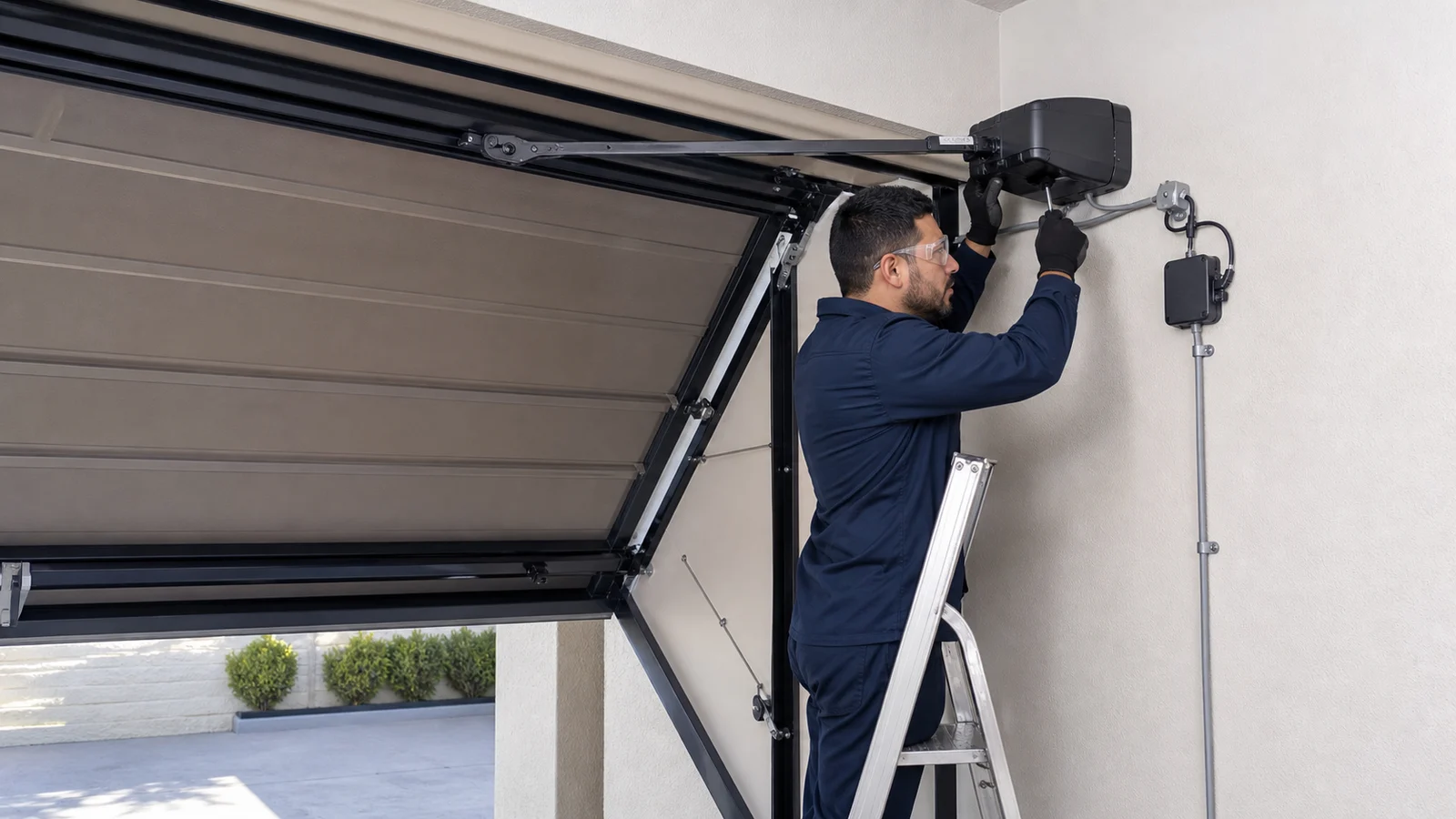 Técnico realizando manutenção no automatizador de portão basculante