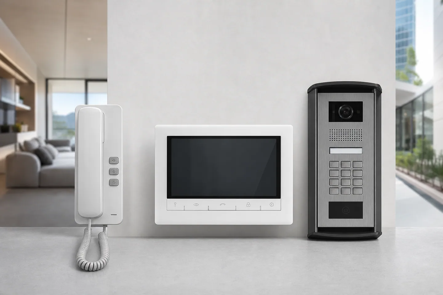 Interfone com monofone, monitor de vídeo porteiro e painel externo com câmera